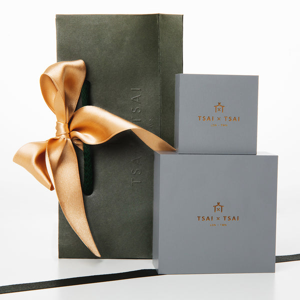 Complimentary luxury gift wrap from Tsai by Tsai Luxury Natural Gemstone Jewellery present packaging design