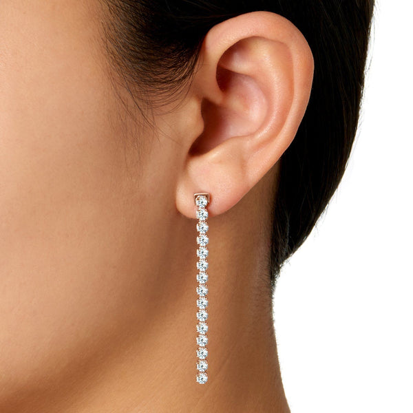 model wearing Tamsui Blue Topaz Earrings, 18 ct Rose Gold Vermeil - Tsai x Tsai | Luxury Gemstone Jewellery Gift